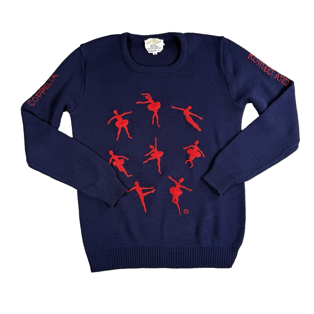 VTG Cyn Les‎ Shirlee Sweater MEDIUM Blue Romeo Juliet Swan Lake Nutcracker Dance